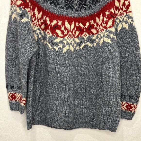 Eddie Bauer Sweater Womens Medium Gray Wool Fair Isle Nordic Snowflake Pullover - Picture 4 of 6